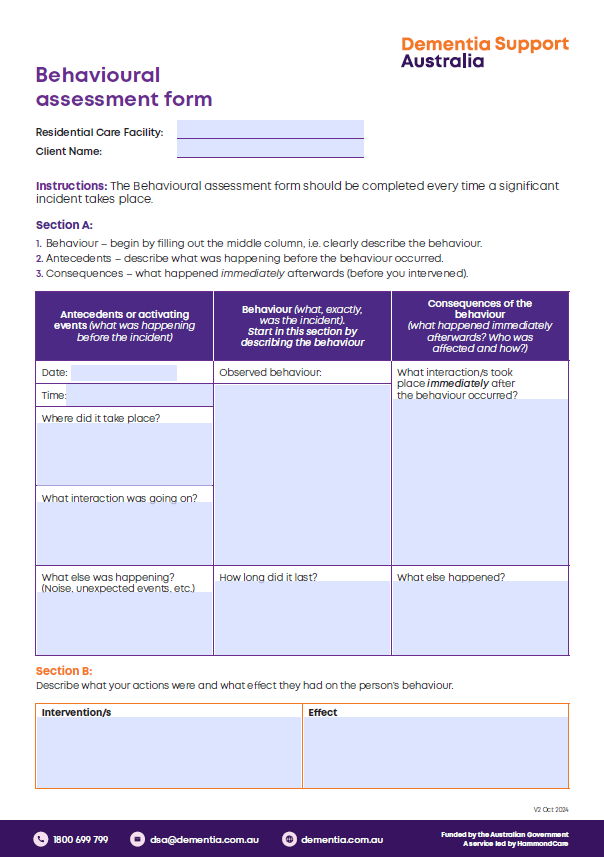 behavioural assessment form